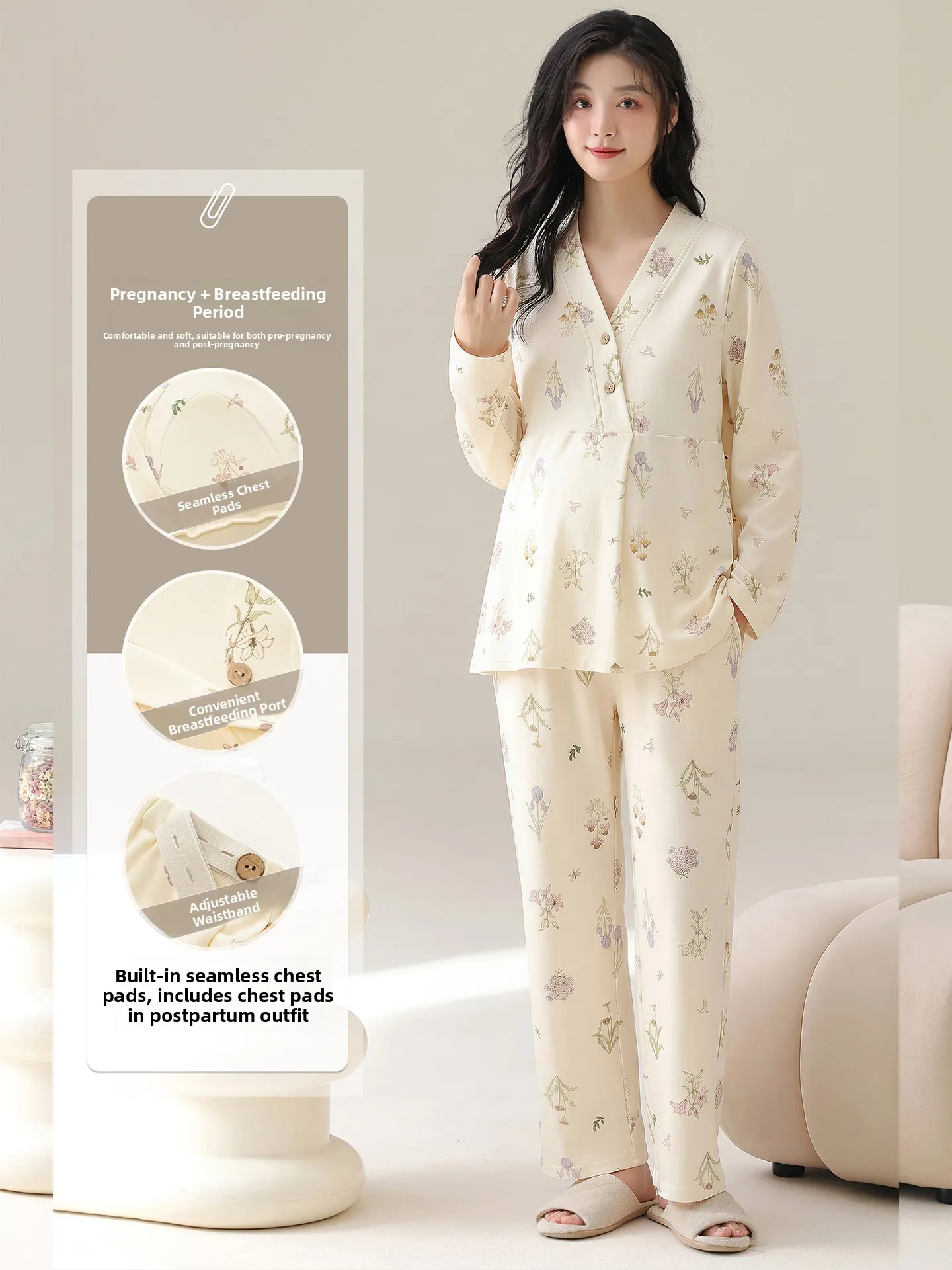 100-cotton-v-neck-maternity-nightgown-women's-nursing-sleepwear-with-chest-pad-home-clothes-spring-autumn-summer-casual-wear