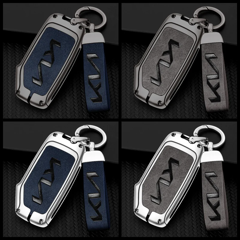 Zinc Alloy Leather Car Remote Key Case Protector Bag For KIA Sportage R GT Stinger Sorento Ceed Cerato Forte Niro Soul Telluride