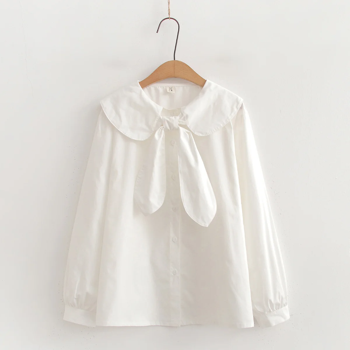 

100% Cotton Cute Lolita White Blouse Mori Girls Japanese Style Kawaii Bow Long Sleeve Shirts Preppy Style JK School Uniform