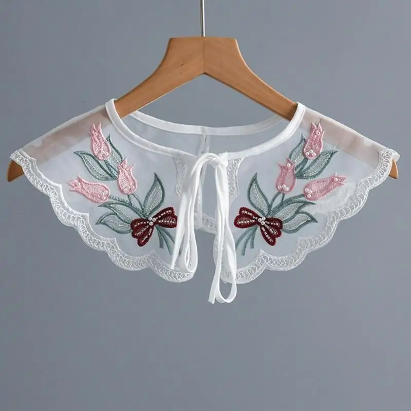 P88A الفتيات مطرزة الأزهار طوق كاذبة فستان الدانتيل الملابس طوق الزخرفية