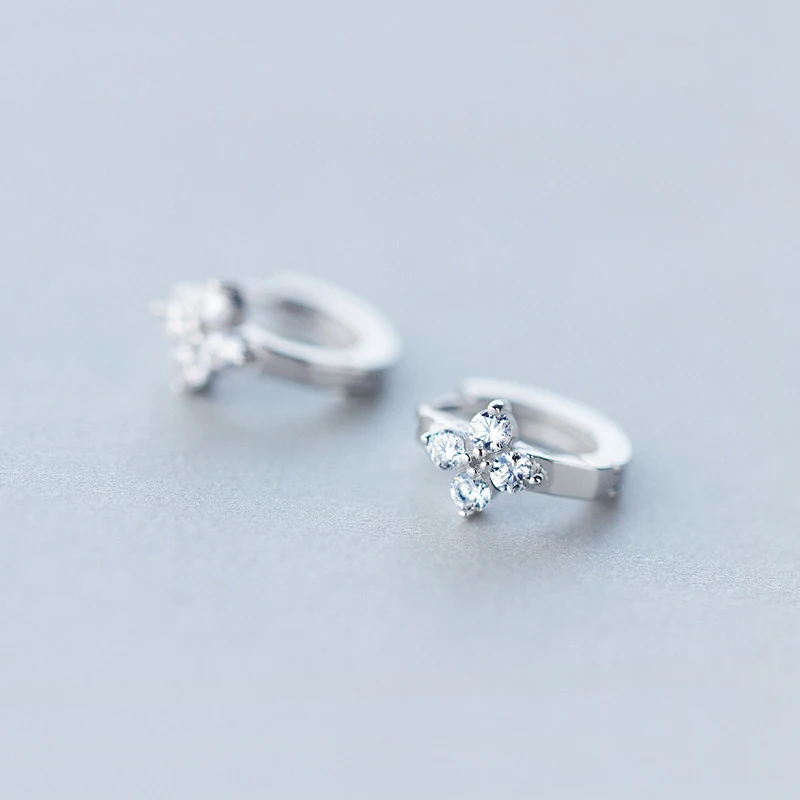 Modian Dazzling Hoop Earrings For Women Flower Cubic Zirconia Round Hoops Ear Fashion 925 Sterling Silver Fashion Jewelry Bijoux
