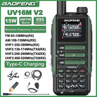 Baofeng UV16M V2 Six-band 15W WalkieTalkie IP67 Wireless frequency replication USB-C Charger UV-16 Long Range FM 2-way Radios