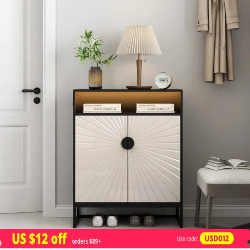 5-Tier Shoe Storage Cabinet Wooden Shoe Cabinet with Doors Modern Shoe Organizer with Open Shelves for Entryway, Hallway