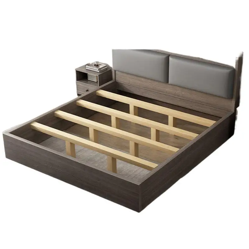 

Minimalist double solid wood bed, master bedroom home, rental room, atmosphere