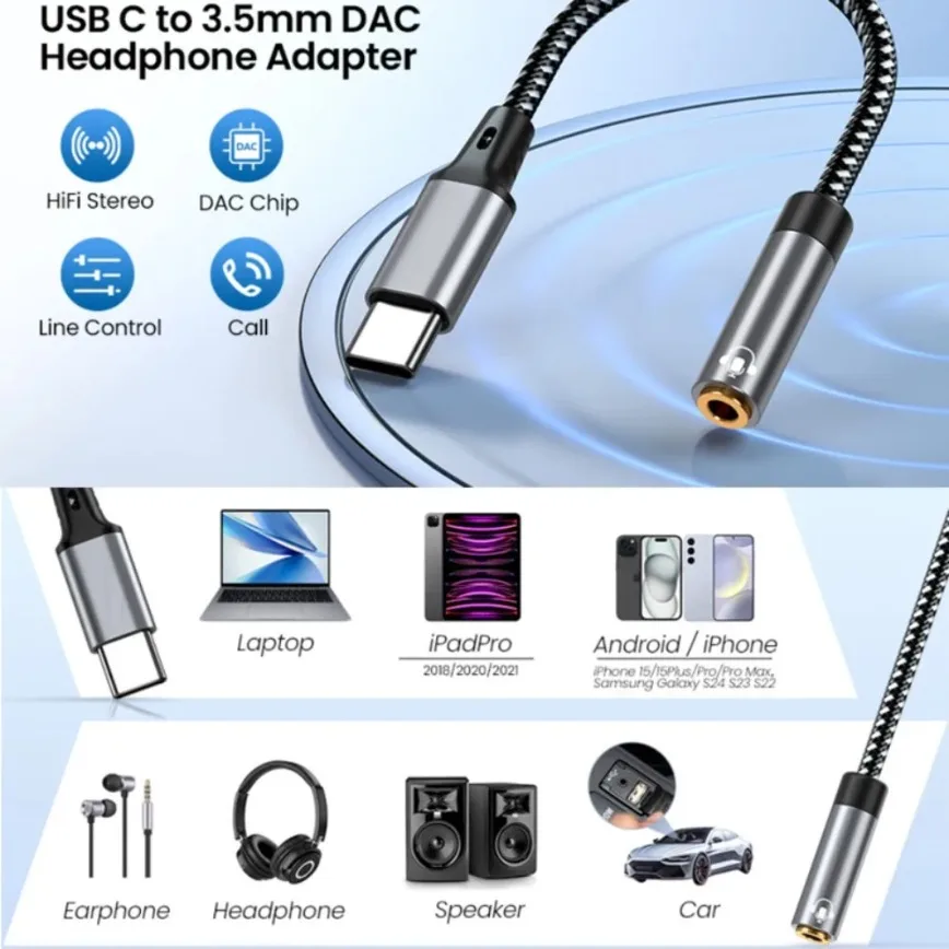 Type-C & USB to Aux Audio Cable Type C & USB to 3.5mm Female Headphone Jack Adapter for Laptop iPad MacBook Headphones Speakers view 2