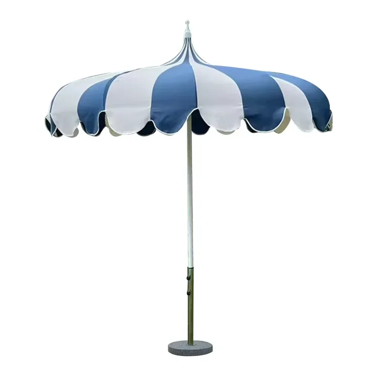 Blue White Striped Pagoda Umbrella Retro Outdoor Parasol Pointed Top Beach Sunshade Custom Printed Patio Shade Large