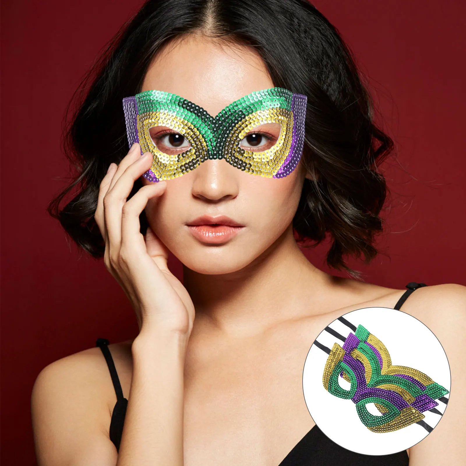 6 個スパンコールマスクカーニバル仮装装飾ボール衣装女性ハロウィン仮装小道具パーティーアクセサリー