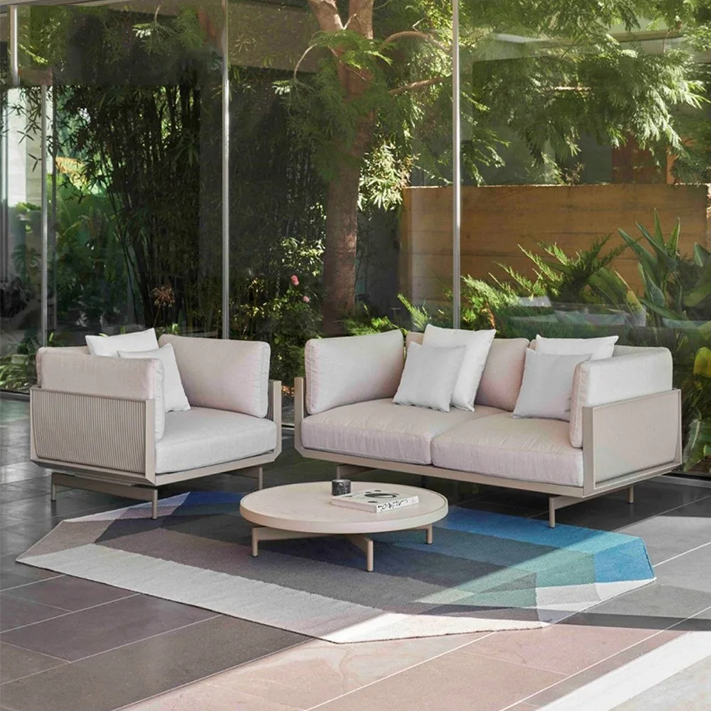 

Simple modern outdoor sofa Nordic rain and sun protection stainless steel indoor waterproof fabric courtyard sun room furniture