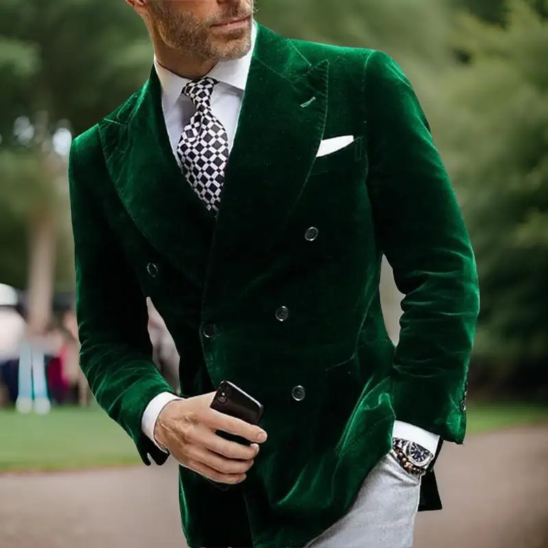 Aksamitna dwurzędowa marynarka męska na przyjęcie, w stylu włoskim, smoking, elegancka marynarka na studniówkę, elegancka marynarka na wesele.