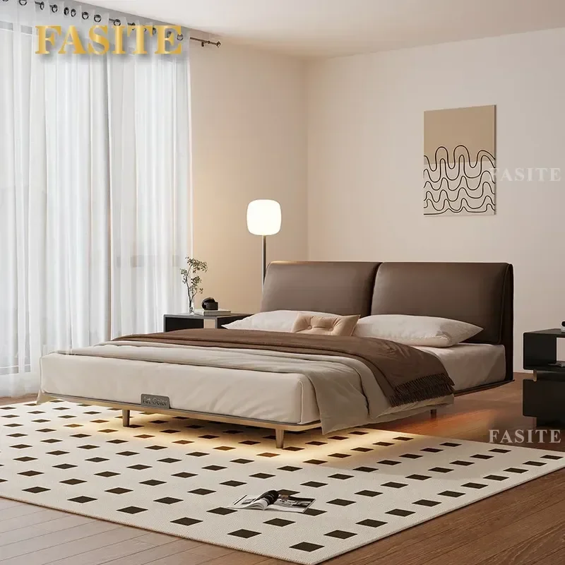 For Modern Simple Leather Bed with Elephant Ear Headboard Steel Frame Suspension Design Minimalist Style Zero Glue Eco