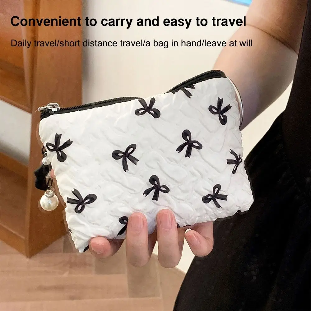 Tas Rias Katun untuk Wanita Tas Kosmetik Perjalanan Berlapis Organizer Rias Anak Perempuan Kantong Rias Busur Kecil Portabel
