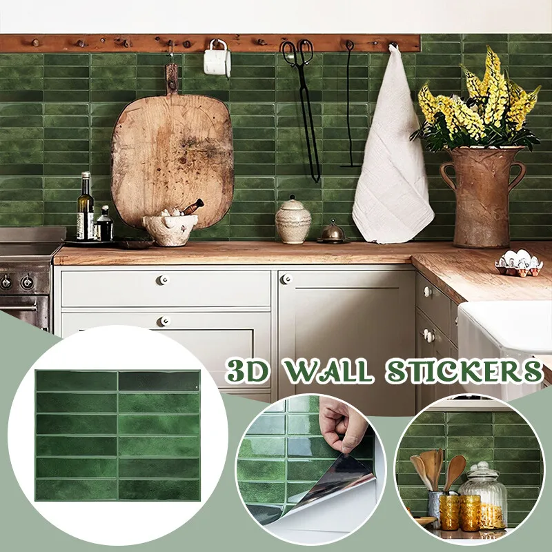 

Waterproof Green Brick Wall Sticker Self-Adhesive Pvc Tile Heat-Resistant for Indoor Decoration Background Wall Diy Panel