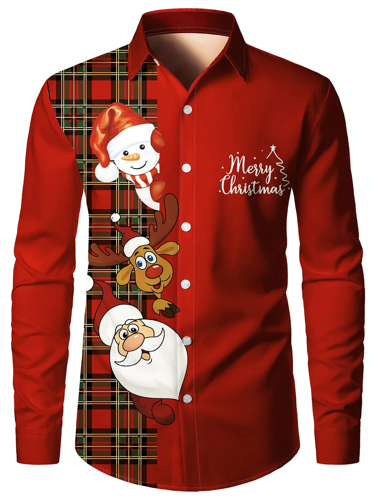 

2025 Men's Classic Fit Christmas Shirt Long Sleeve, Festive Holiday Themed Button Down for Family Photos & Celebrations Wear
