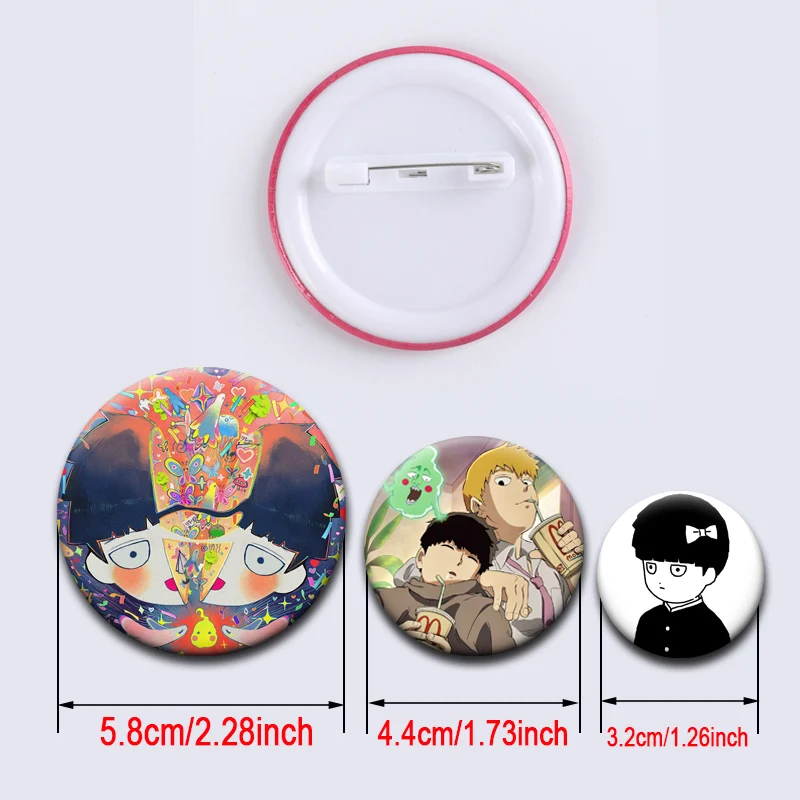 Round Creative Anime Button Pins Exquisite Cartoon Badge Kageyama Shigeo,Reigen Arataka,Dimple Brooch for Bag Decor Jewelry Gift