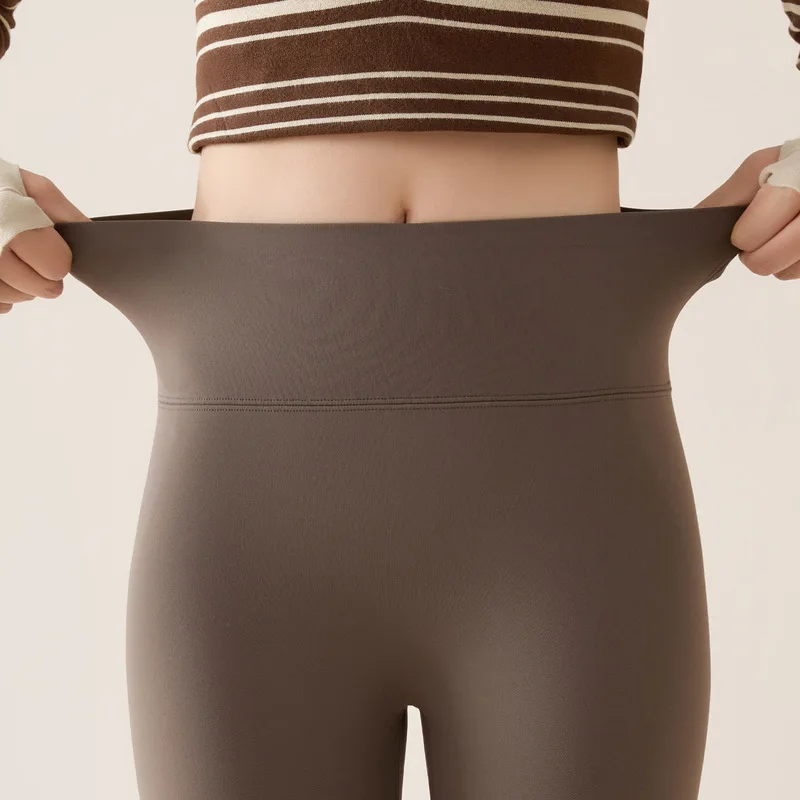 Women's High Waist Fleece Lined Leggings Winter Thick Warm Footed Shark Pants Skinny Long Trousers Outer Wear Thermal Leggings