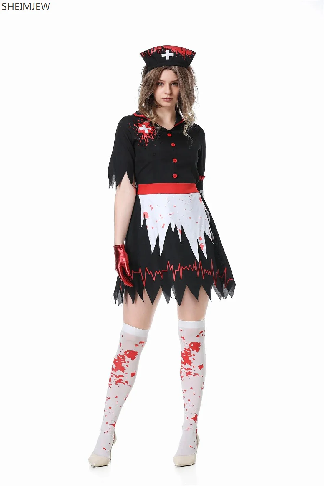 

New Halloween Vampire Nurse Horror Zombie Cosplay Dress Sexy Bloody Nurse Demon Terror Costume Carnival Masquerade Party Outfits