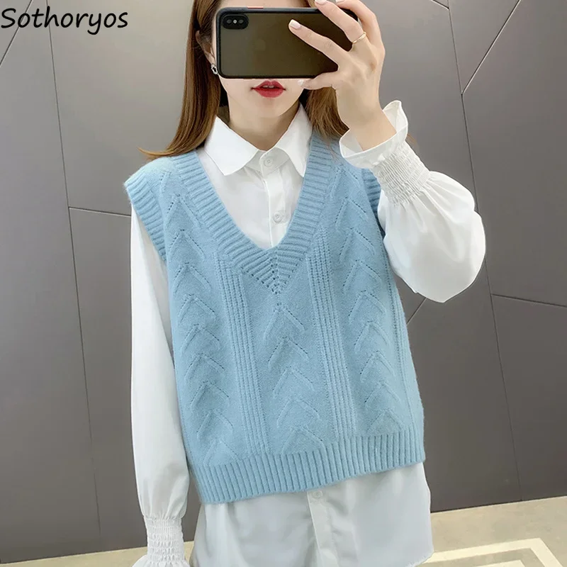 

Women Simple Solid Sweater Vest Sweet Japan Style All-match Minimalist Students Preppy Casual Fashion Knitwear Gentle Soft Chic