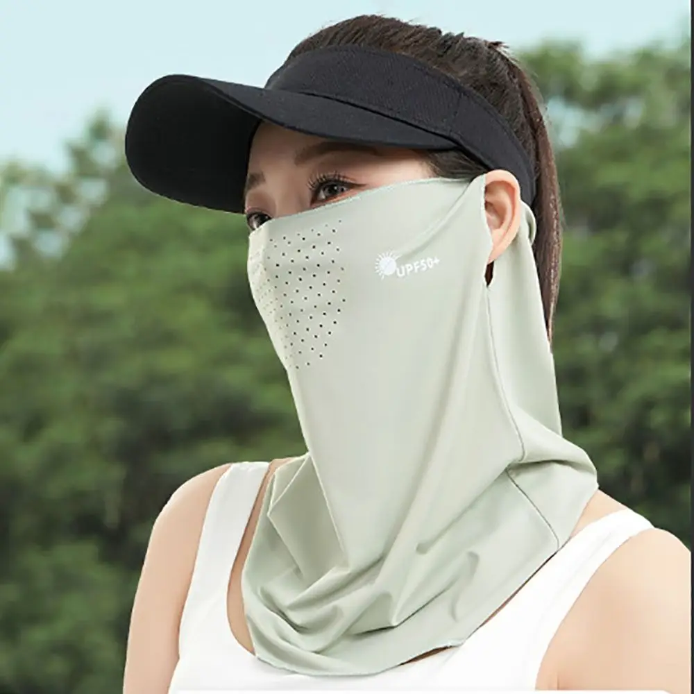Portable UV Protection Sunscreen Face Veil Breathable Sunshade Ice Silk Face Mask Summer Ear Hanging Face Cover