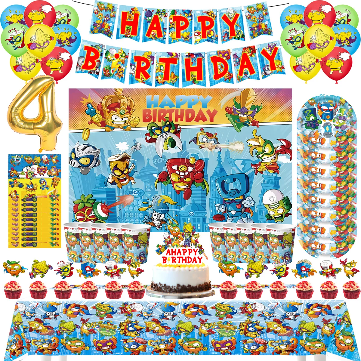 لافتة تزيين حفلات أعياد الميلاد من Superthings، خلفية بالون Superzings، أدوات المائدة، أغطية الكيك، مستلزمات الحفلات، ألعاب الأطفال #1