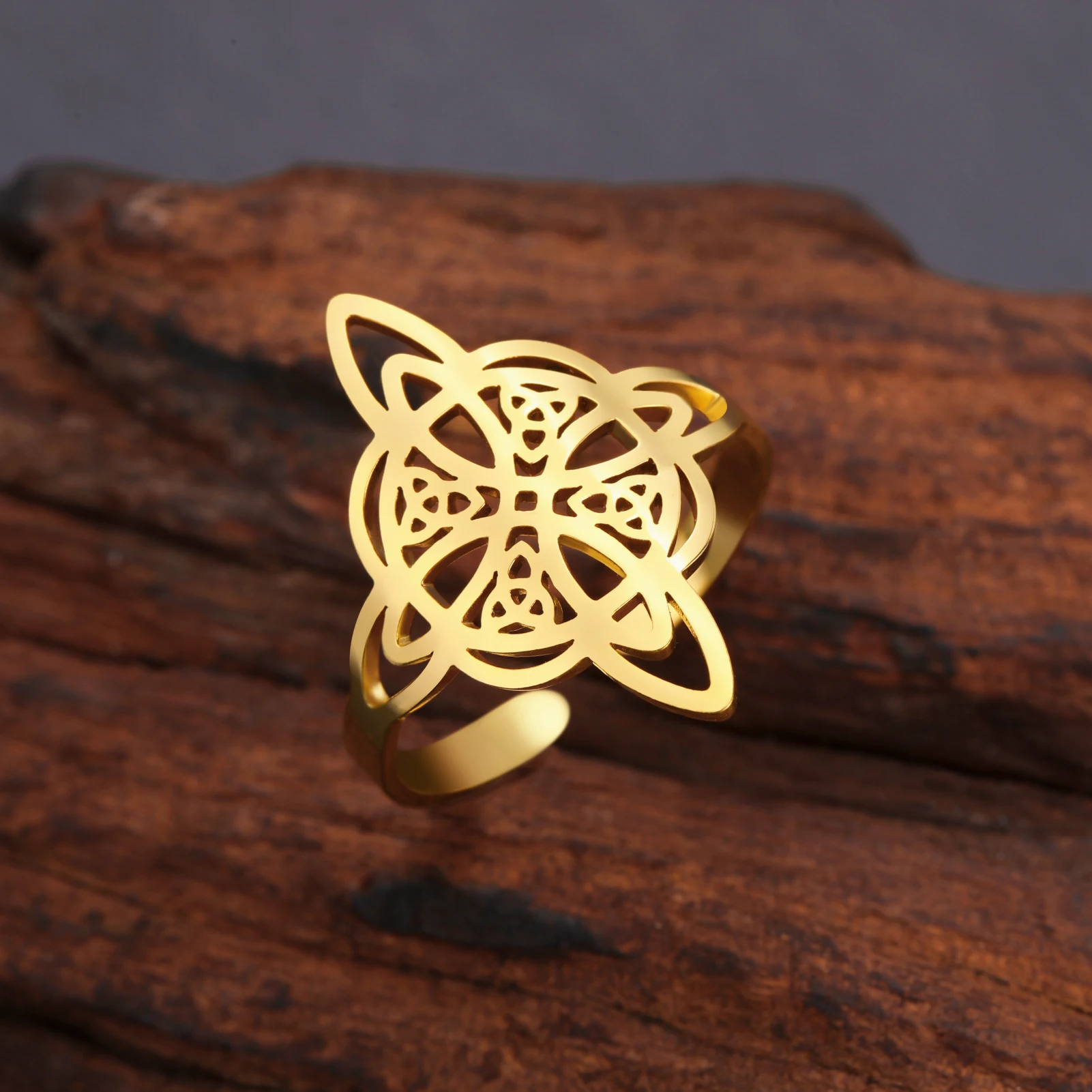 Celtic Knot Ring Stainless Steel Opening Adjustable Men's and Women's Witchcraft Talisman Jewelry Gift