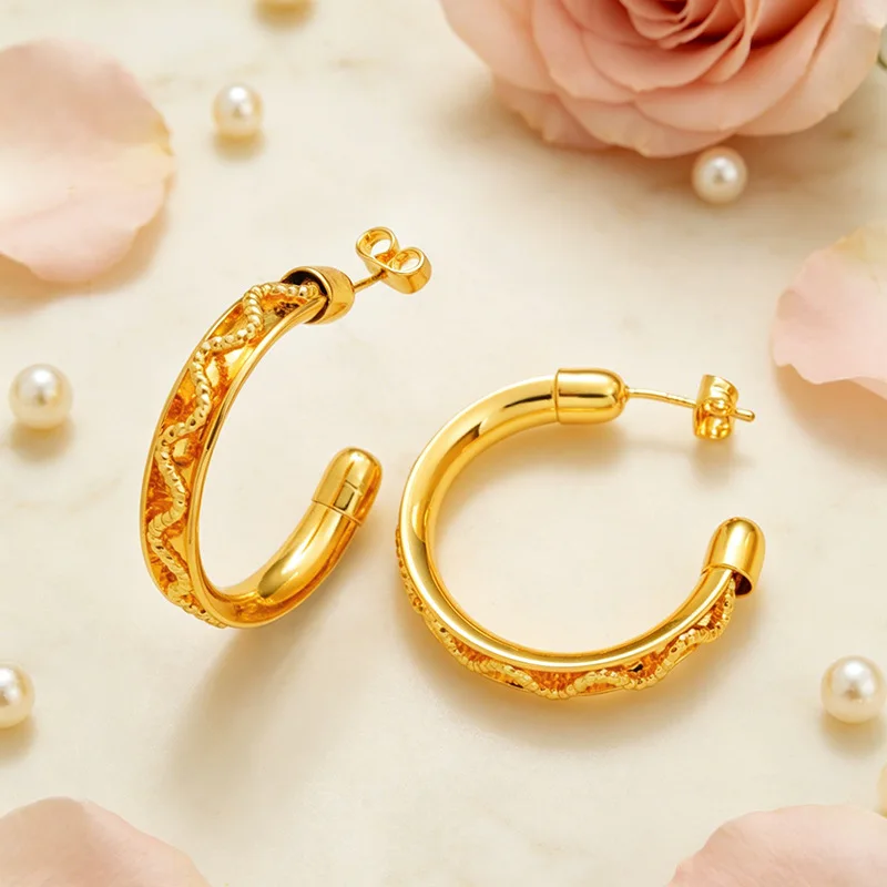 Milestone trinkets adorn Twisted C-Shape Stud Earrings for women from flawless 24K Gold retaining lasting AU999 radiance