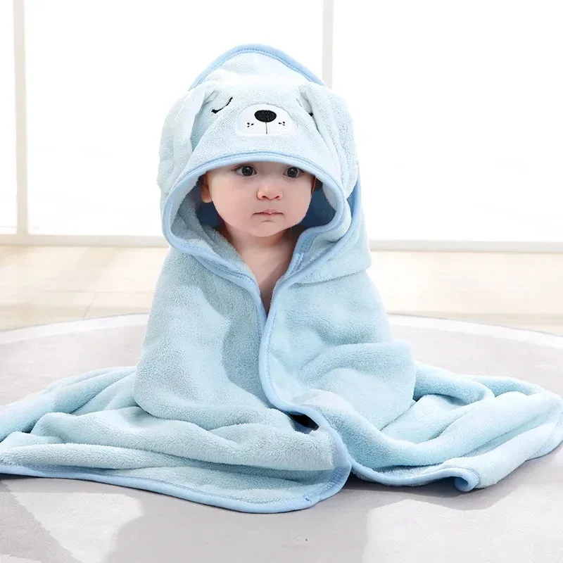 -Toddler Bathrobe Infant Bath Towel Boy Girl Blankets Swaddle With Hood Cartoon Coral Fleece Towel Blanket Newborn Kids Bedding