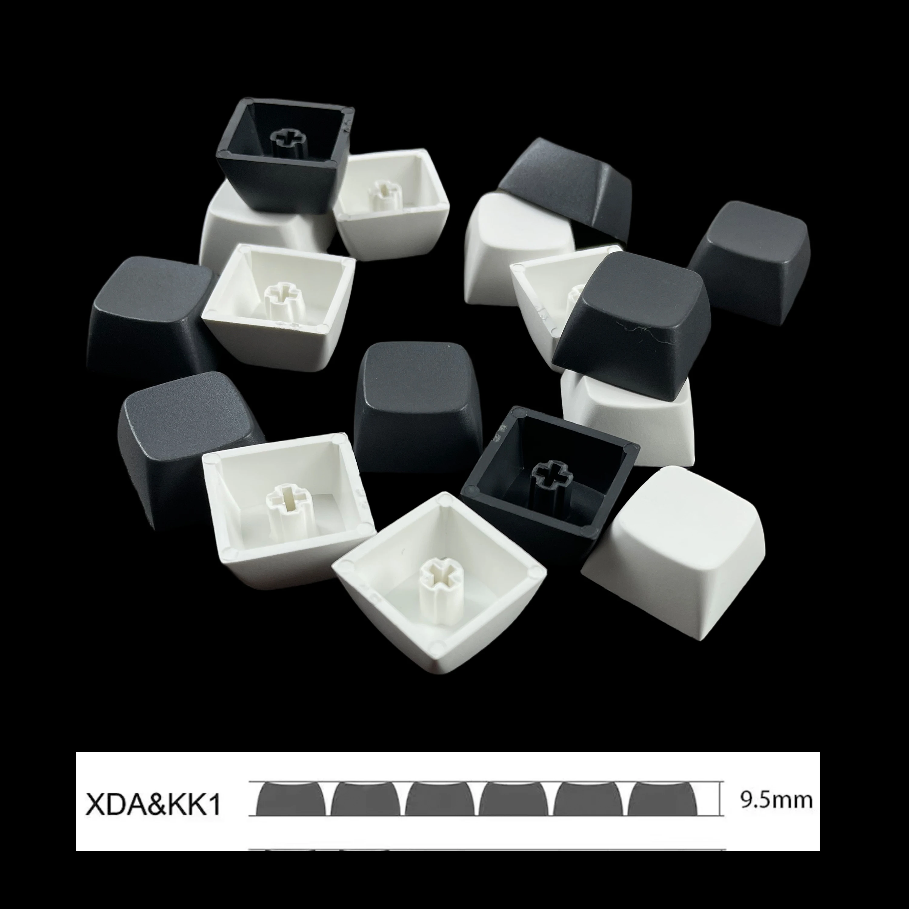 Zestaw nasadek na klawisze MX Stem Blank Black White, 46/64 klawisze, PBT, profil XDA, do klawiatur mechanicznych Corne Sofle Split — zdjęcie produktu 6