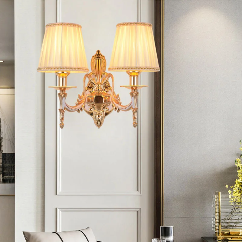 European Retro Simple LED Iron Fabric Wall Lamp Living Room Corridor Stairs Bedroom Bedside Decorative Lighting