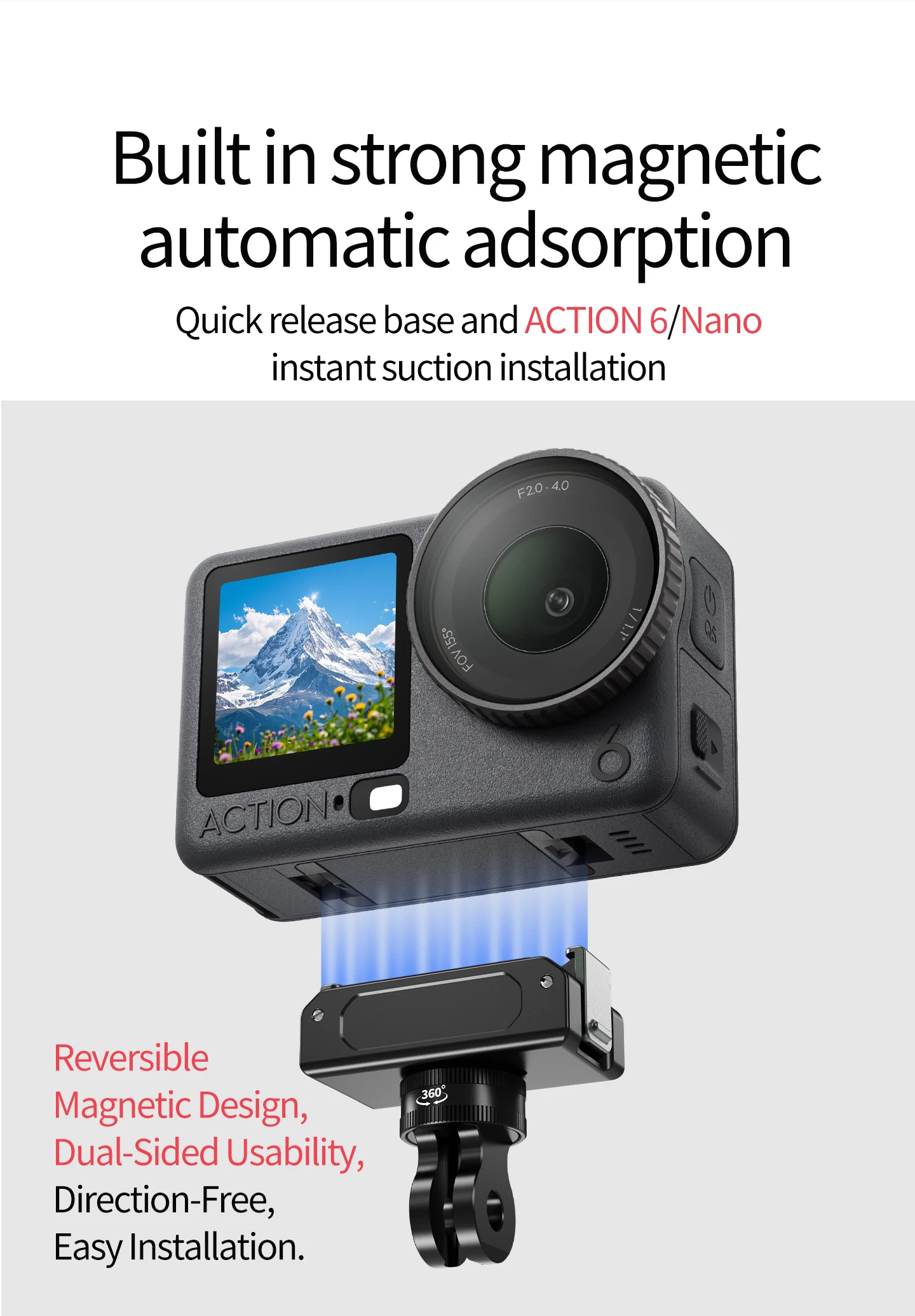 360 drehbarer Stativadapter, magnetische Halterung für DJI Osmo Nano Action 6, Kamera, POV, Vlog, Selfie-Stick, Helm, Schnellwechselhalterung – Detail 25
