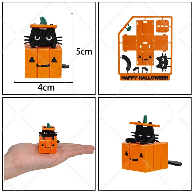 لغز القط اليقطين DIY للهالوين - لعبة تجميع ثلاثية الأبعاد مقاس 5 سم مع قطة سوداء وفانوس برتقالي، ديكور سطح المكتب 4 × 4 سم
