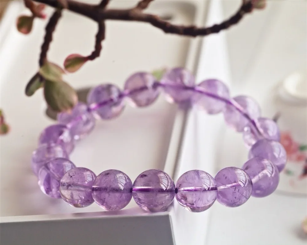 

Natural Purple Amethyst Quartz Bracelet Clear Round Beads 8mm 10mm 12mm Lavender Amethyst Bracelet Brazil Stone AAAAAA