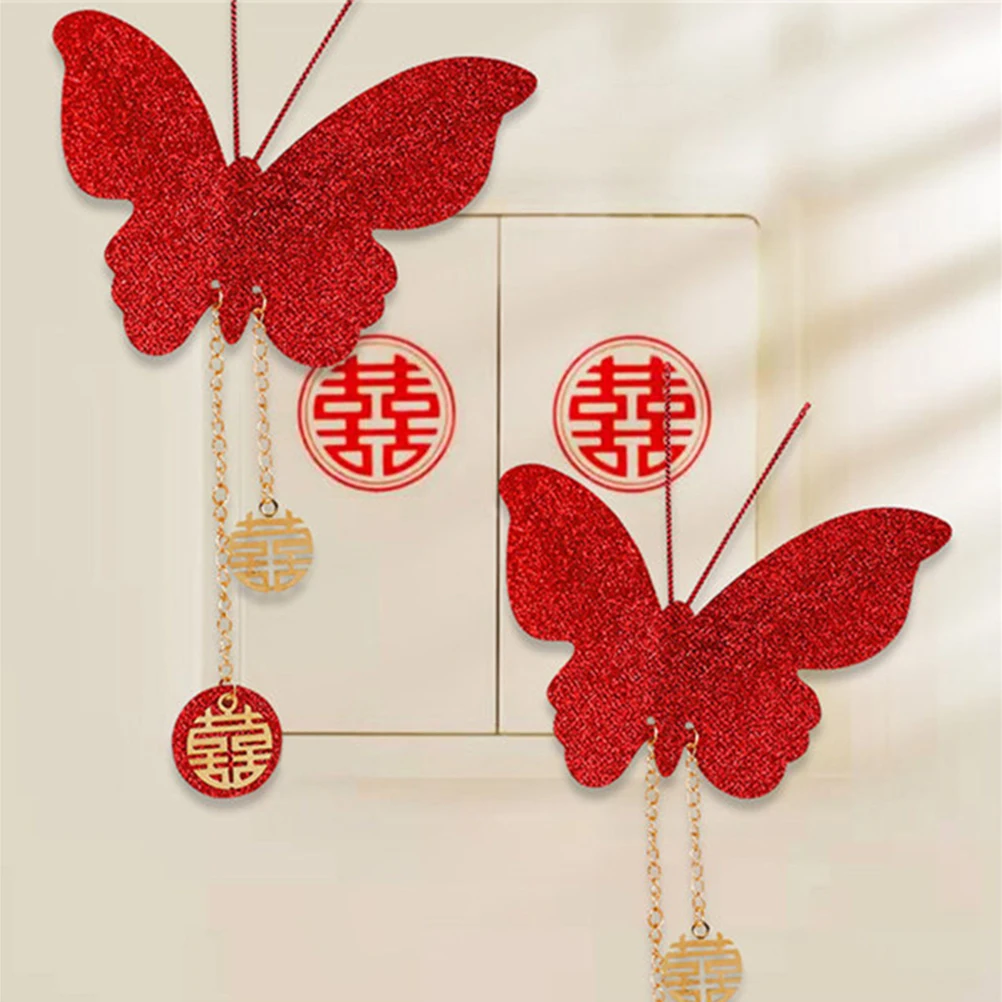 

4 Pcs Butterfly Pendant Ornament Hanging Decor Wedding Anniversary Salon Wall Decoration Ornaments Glitter Room Bride Home