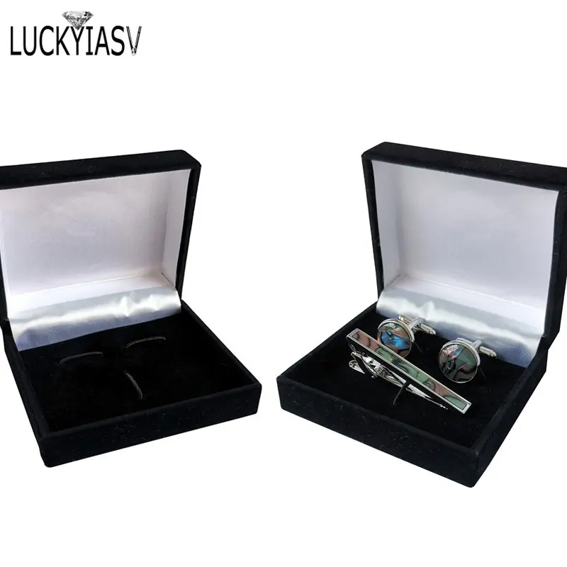 

Wholesale Black Velvet Cufflinks Gift Box Men Shirt Cufflinks Gemelos Carrying Case Cuff Link Tie Clip Boxes 70x80mm