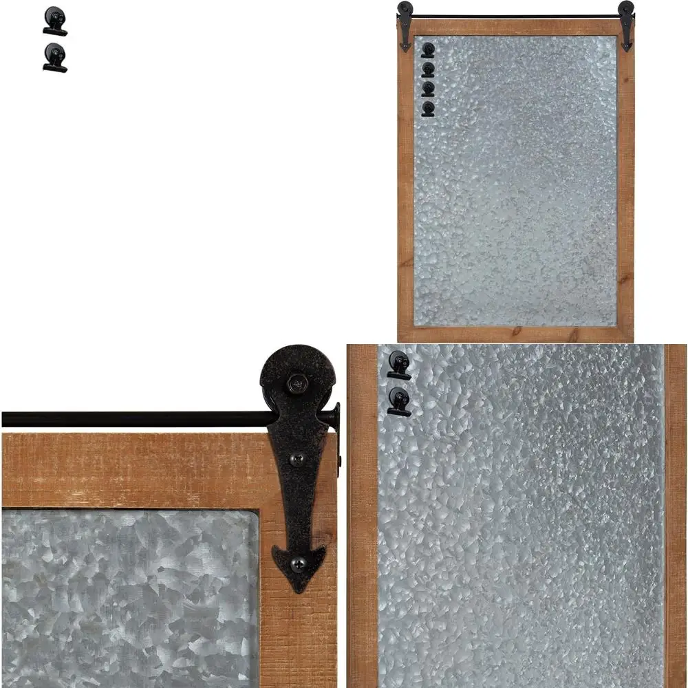 

Rustic Brown Galvanized Metal Magnetic Memo Board with Wood Frame for Modern Farmhouse Decor