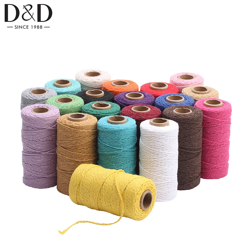 

2mm 100M Pure Cotton Twisted Cord Rope Crafts Cord Multicolor Cotton Linen Rope Home Textiles For Home Decoration