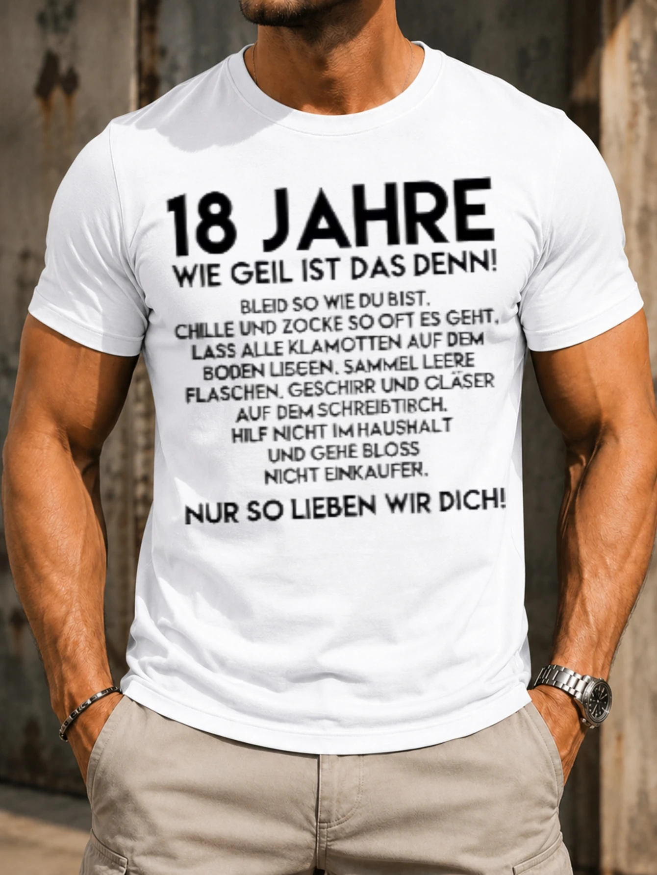 18 Jahre Geburtstag, citation d'anniversaire allemande audacieuse avec texte amusant, lettrage vieilli, T-shirt unisexe