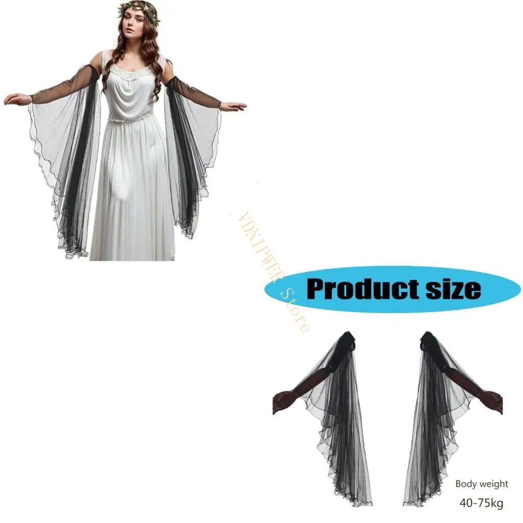 Victoria dài Tulle Găng tay gothic Tay áo có thể tháo rời thời trung cổ Phục hưng Trang phục D08E