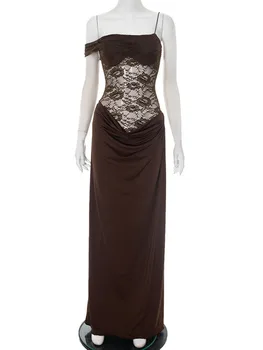 Mozision One Shoulder Lace See Through Sexy Maxi Dress Women Gown Fashion Off-shoulder Sleeveless Backless Club Long Dresses 6