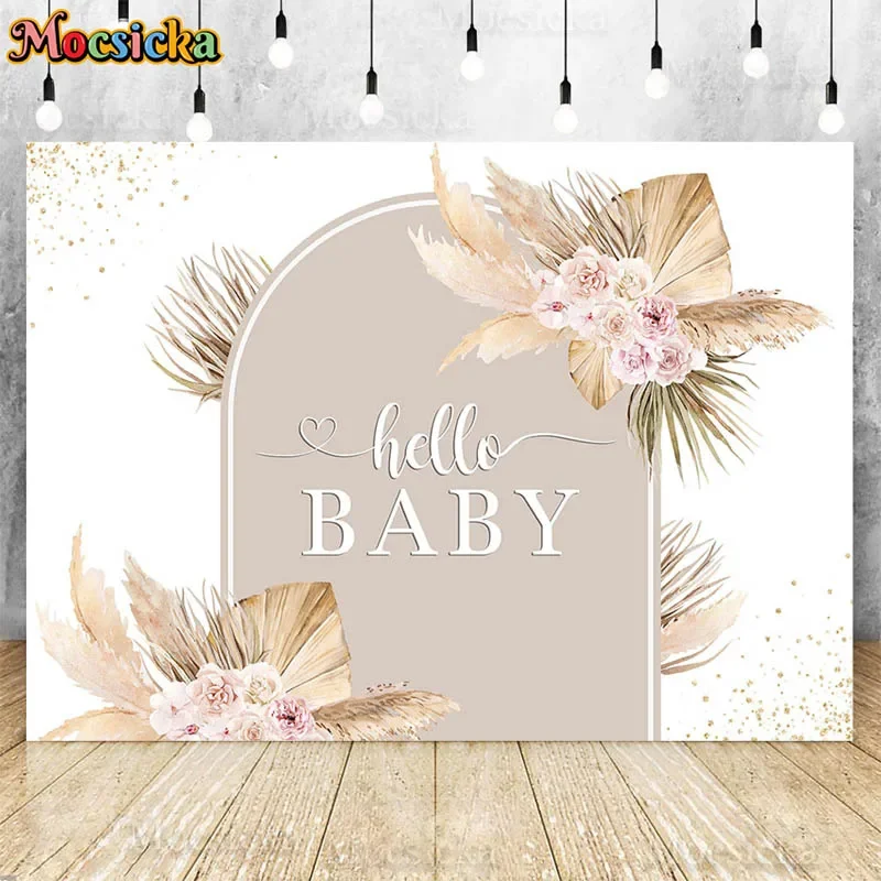 

Boho Baby Shower Backdrop Pampas Grass Newborn 1st Birthday Background Decoration Props Hello Baby Floral Bohemia Party Supplies