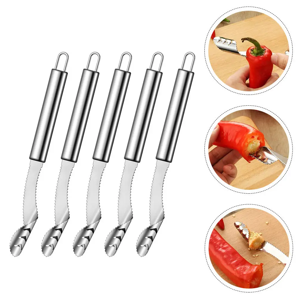 5Pcs Stainless Steel Chili Core Remover Set Professional Pepper Corer Tool for Jalapeno Tomato Bell Pepper Kitchen Gadget Supply