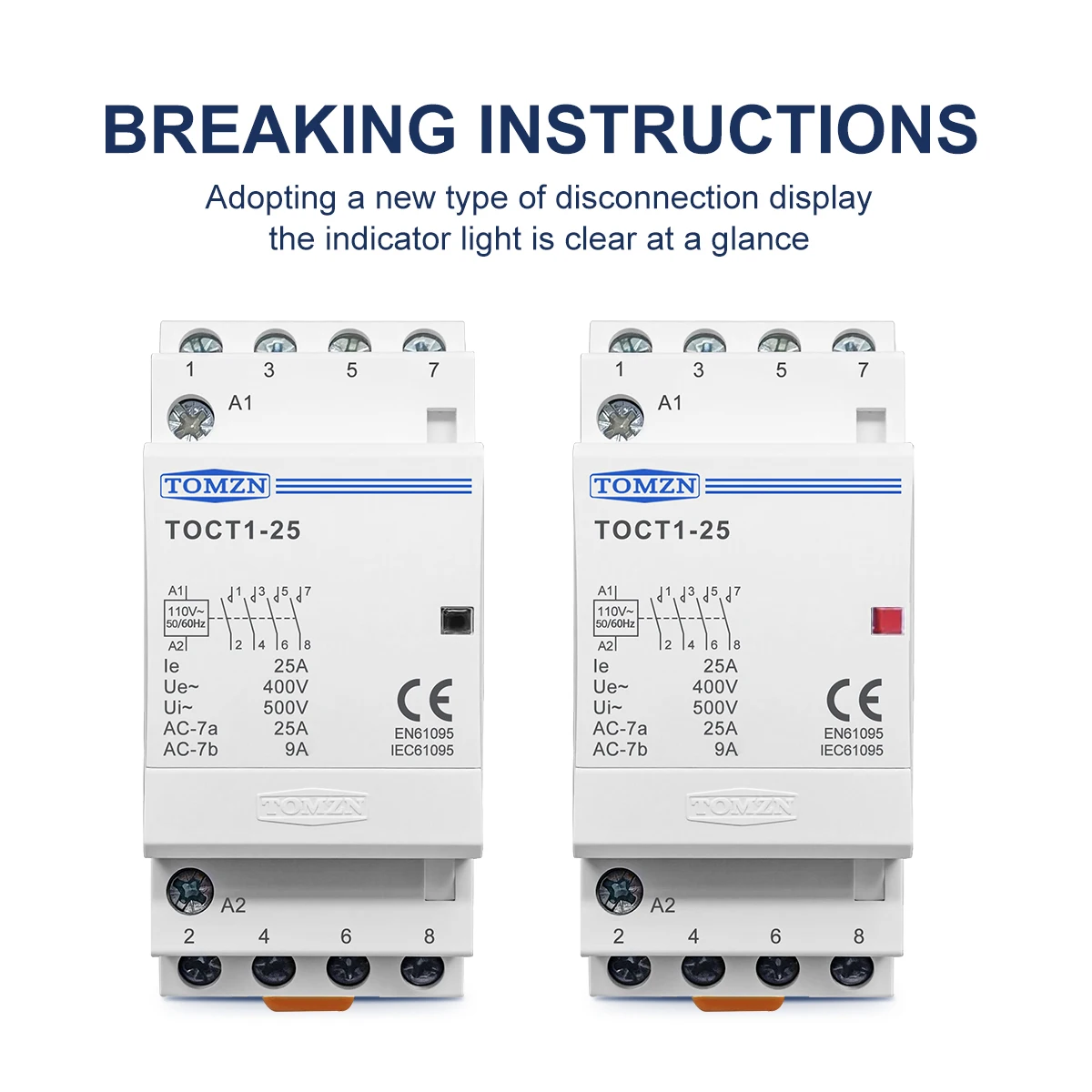 TOCT1 4P 25A 110V لفائف 50/60 هرتز Din السكك الحديدية المنزلية التيار المتناوب وحدات قواطع 4NO أو 2NO 2NC المقاولين