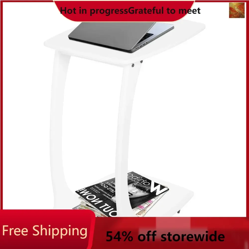 

Solid Wood End Table, C-Shaped Side Table with Wheels, TV Tray Table, Rolling Side Table for Sofa Couch Table That Slide Under
