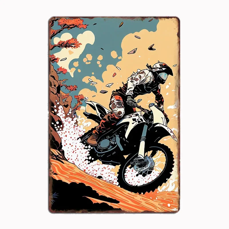 Póster de otoño estilo Anime para acrobacias de moto de cross, letrero de Metal para Club, decoración de habitación interior, decoración de pared de estaño personalizada para el hogar
