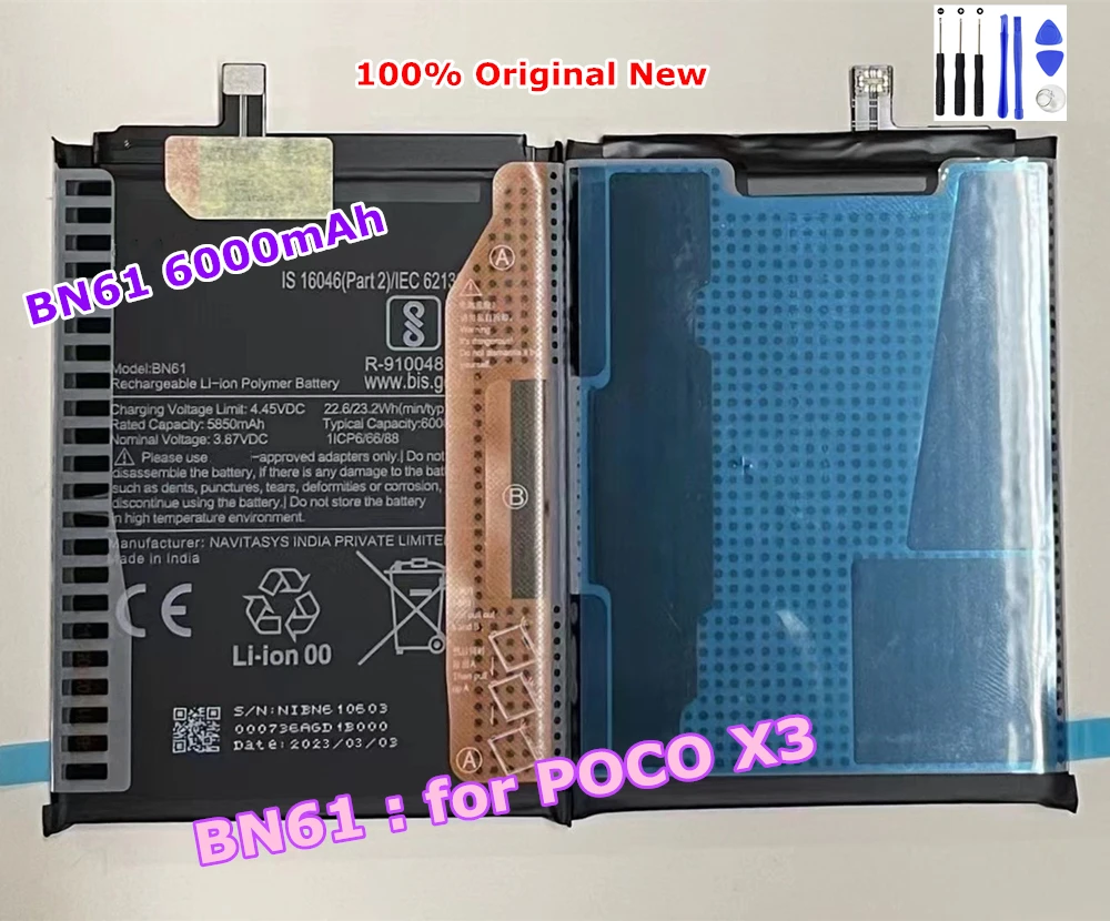 100% Original Battery BN61 For Xiaomi Pocophone X3 Poco X3 BN57 Fit for Poco X3 NFC / X3 Pro Mobile Phone Batteries + Free Tools