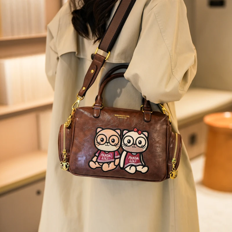 Beibao حقيبة نسائية صغيرة محمولة باليد بسيطة وشعبية بتصميم كرتوني للاستخدام الخارجي بكتف واحد وكتف متقاطع حقيبة نسائية