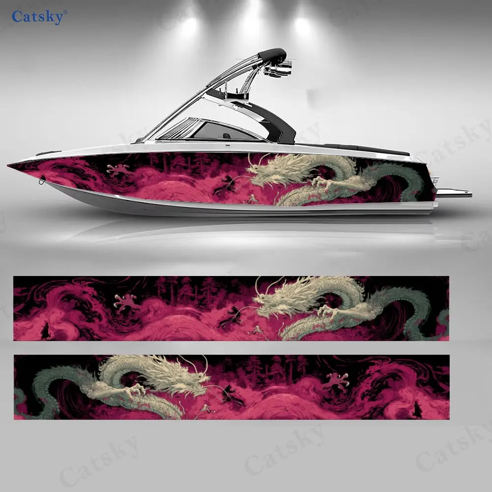 

2Pcs Crimson Flame Dragon Boat Stickers, PVC Waterproof Durable Vinyl Wrap Decals for Fishing Boats, Durable and Stylish Design