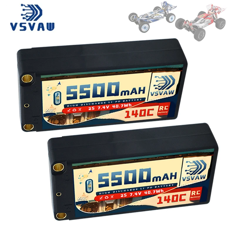 2Pcs TREANTY 2S 140C/280C Lipo Battery 7.4V 5500mAh hard shell with 5mm bullet T plug for RC car Buggy FPV drone model parts