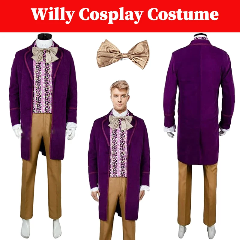 Willy Cosplay Purple Costume 1971 Movie Chocolate Role Works Disguise Men Outfits Adult Male Halloween Party Fantasia Suits