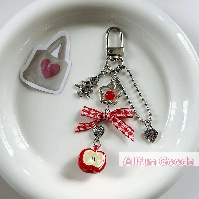 [TG835]Original  Christmas Tree Love Bow Beaded Keychain Pendant Niche Cute Student Pendant