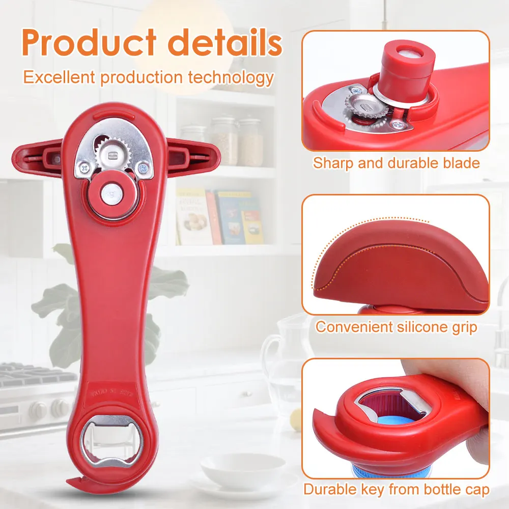 

Stainless Steel Multi Function Can Opener Bottle Opener Manual Jar Opener Easy Grip Kitchen Tool Durable Household Gadget Opener